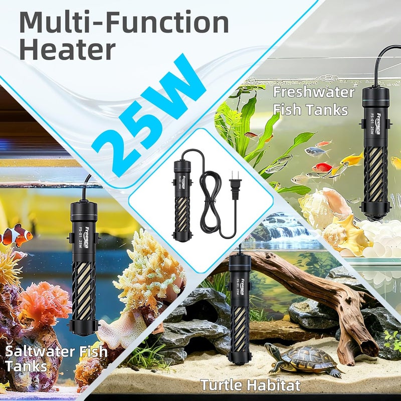 FREESEA Aquarium Heater for Fish Tank: 25W Small Submersible Thermostat with Off-Water Protection & UL Certified Cord for 1-5 Gallon Fish Turtle Tanks Enthusiasts - Image 5